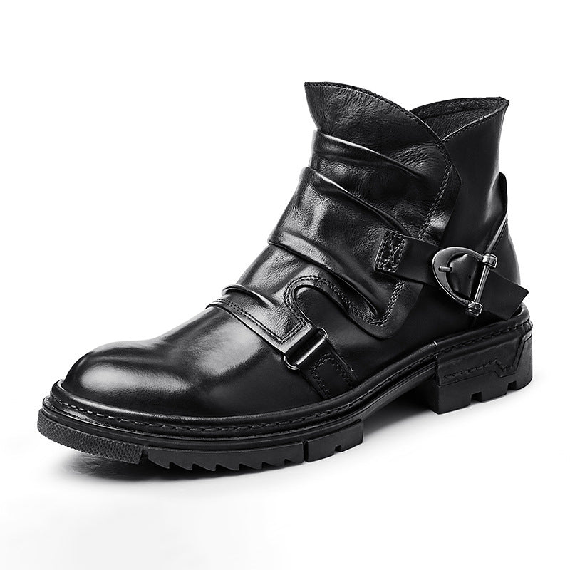 Men's Brown Solid Color Lace-up Men's Boots Martin Boots