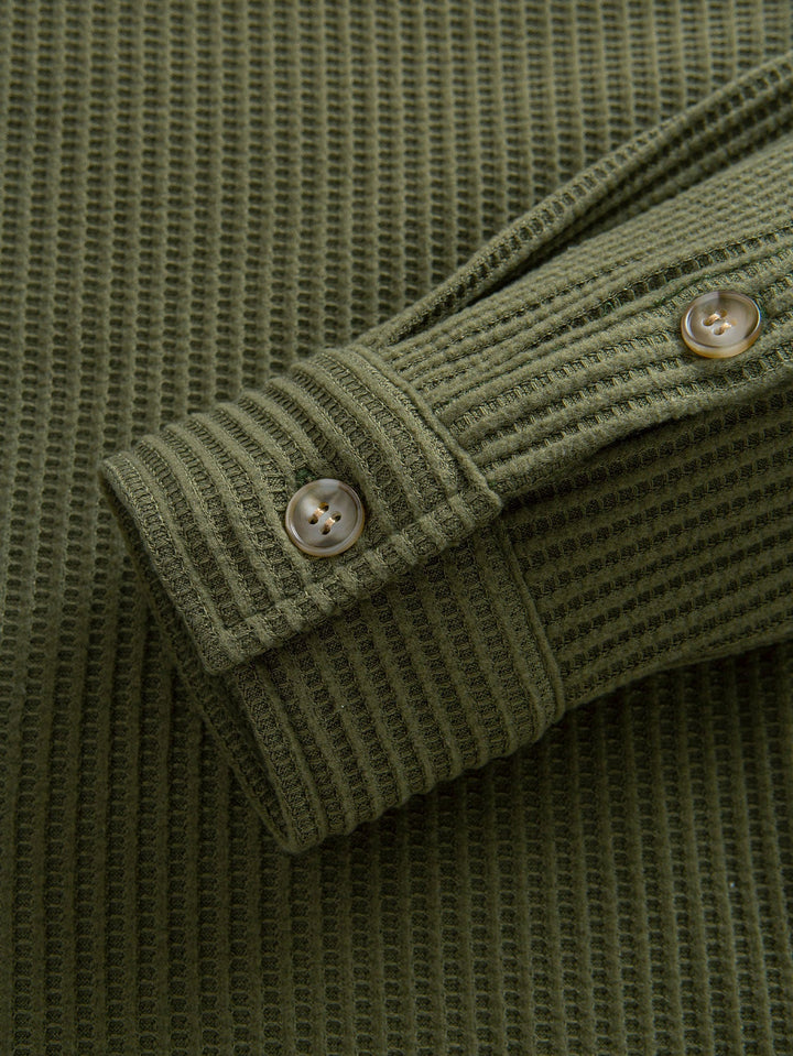 Long Sleeved Waffle Button Up Shirt