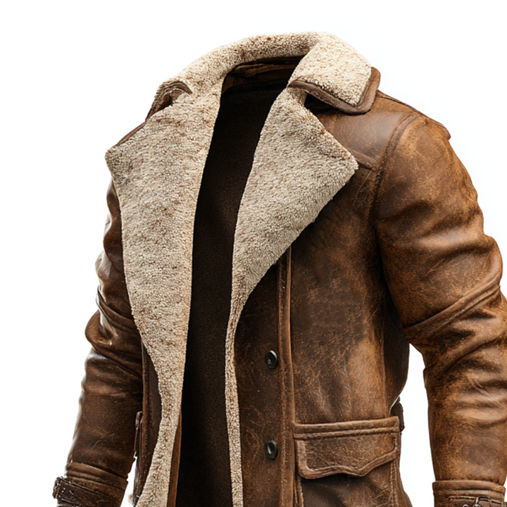 Vintage Brown Mens Leather Coat with Faux Fur Lining