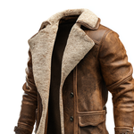 Vintage Brown Mens Leather Coat with Faux Fur Lining