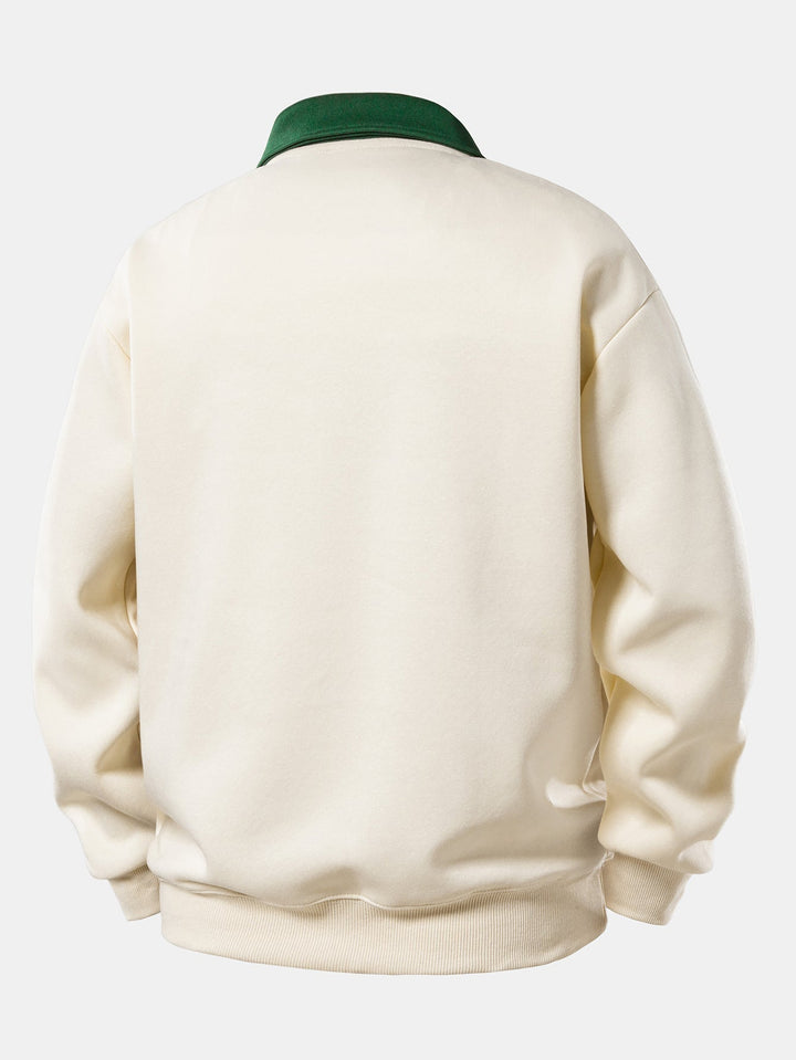 Relax Fit Ghost Drinking Coffee Print Contrast Polo Sweatshirt