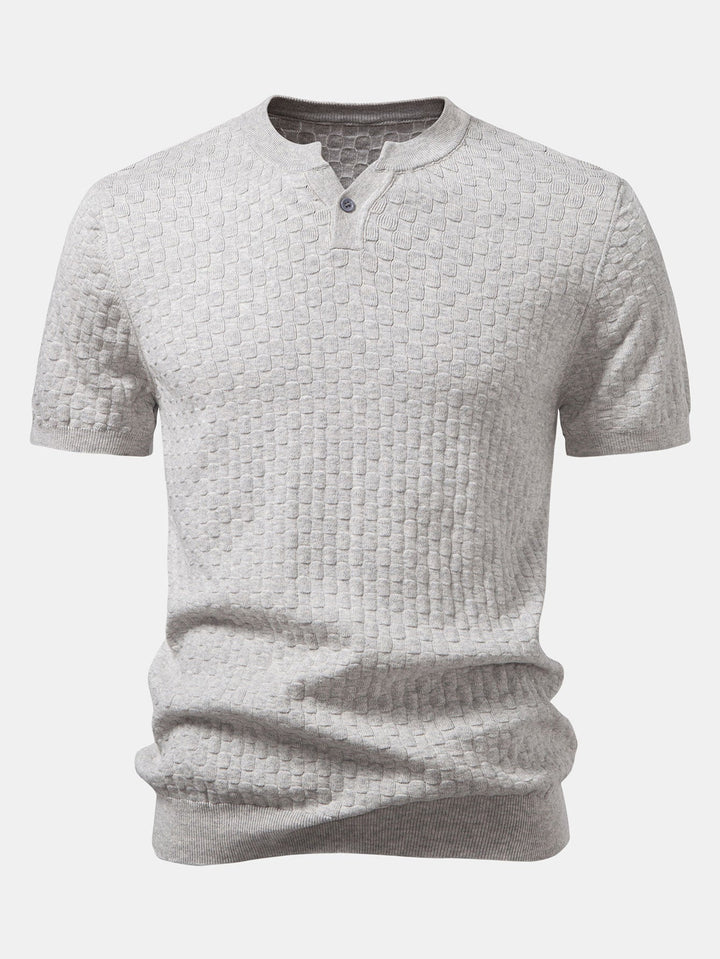 Checkerboard Henley Collar Sweater Knitted T-Shirt