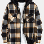 Flannel Fleece Lined Zip Up Hooded Shirt