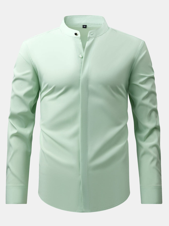 Non-Iron Hidden Placket Stand Collar Dress Shirt