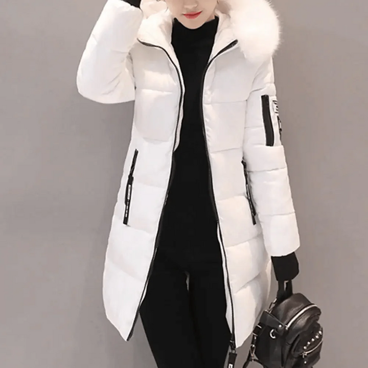 Women’s Hooded Winter Puffer Coat with Faux Fur Trim