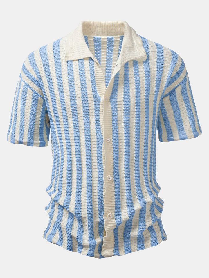 Drop Shoulder Stripe Crochet Shirt