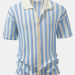 Drop Shoulder Stripe Crochet Shirt