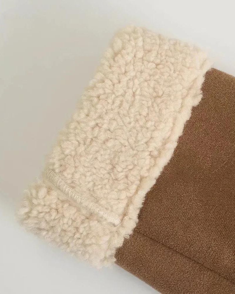 Women's Shearling-Lined Faux Suede Coat with Zip Closure
