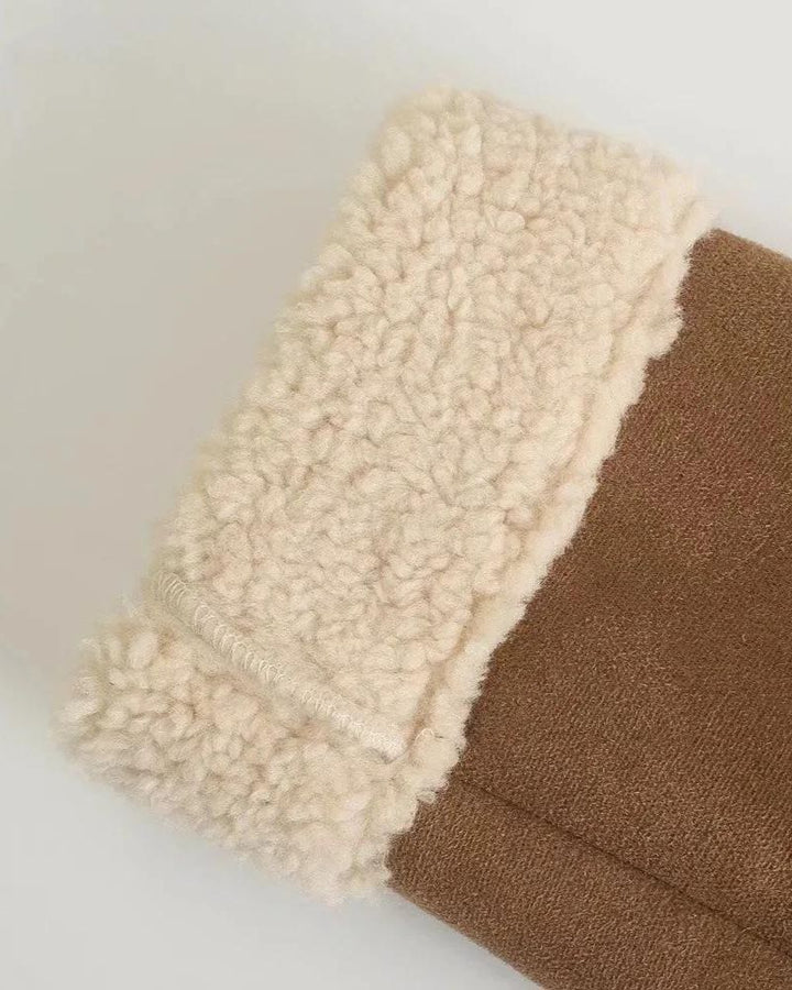 Women's Shearling-Lined Faux Suede Coat with Zip Closure