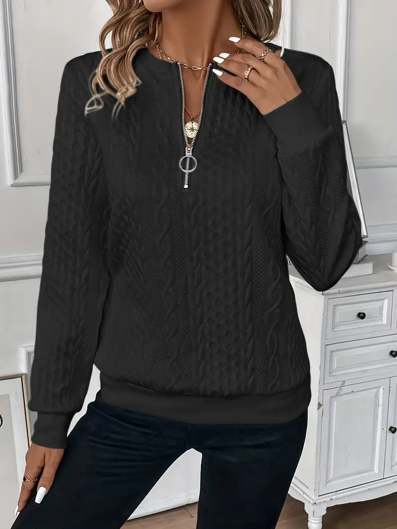 Women's Long Sleeve Zipper Sweater Loose Fit