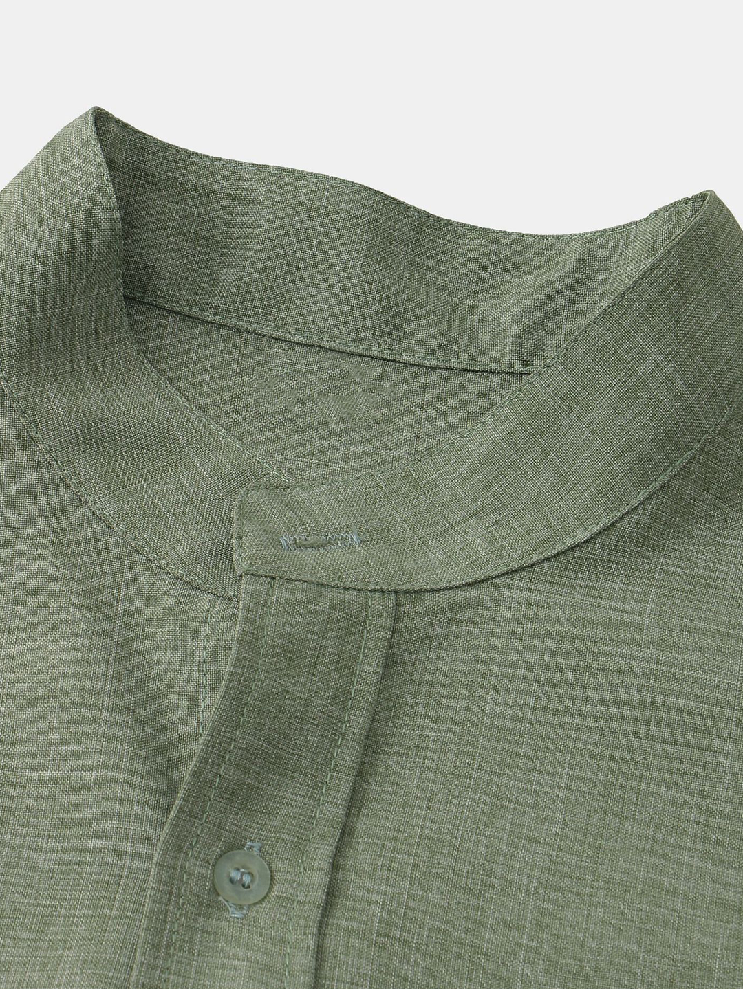 Man Stand Collar Shirt Whit Pocket