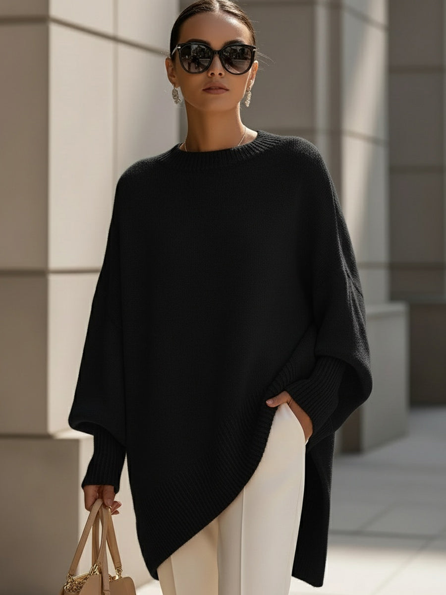 Women's Asymmetrical Knit Batwing Sweater Poncho