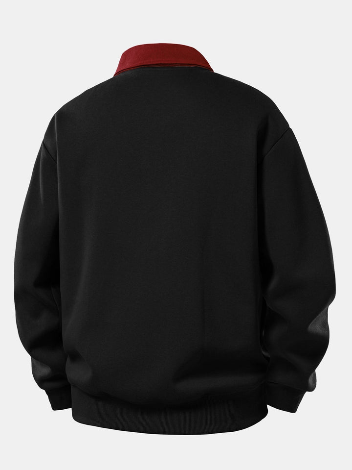 Relax Fit Ghost Drinking Coffee Print Contrast Polo Sweatshirt