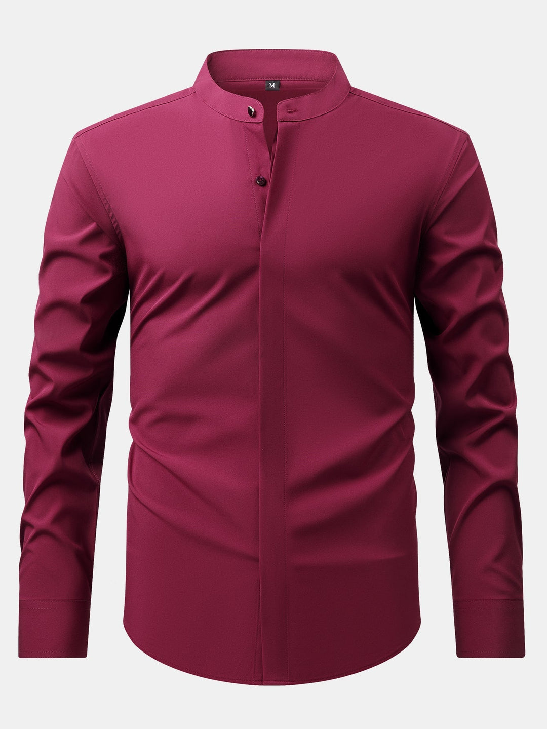 Non-Iron Hidden Placket Stand Collar Dress Shirt