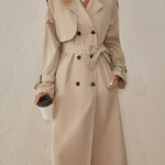 Women's Double-Breasted Trench Coat with Belted Waist