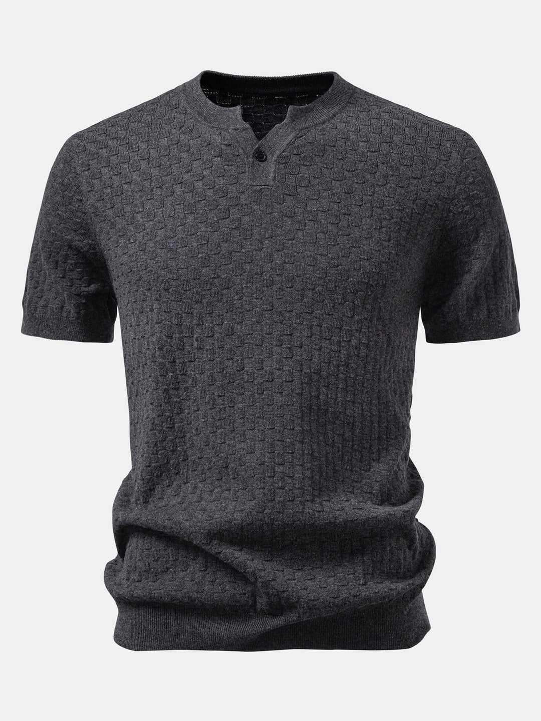 Checkerboard Henley Collar Sweater Knitted T-Shirt