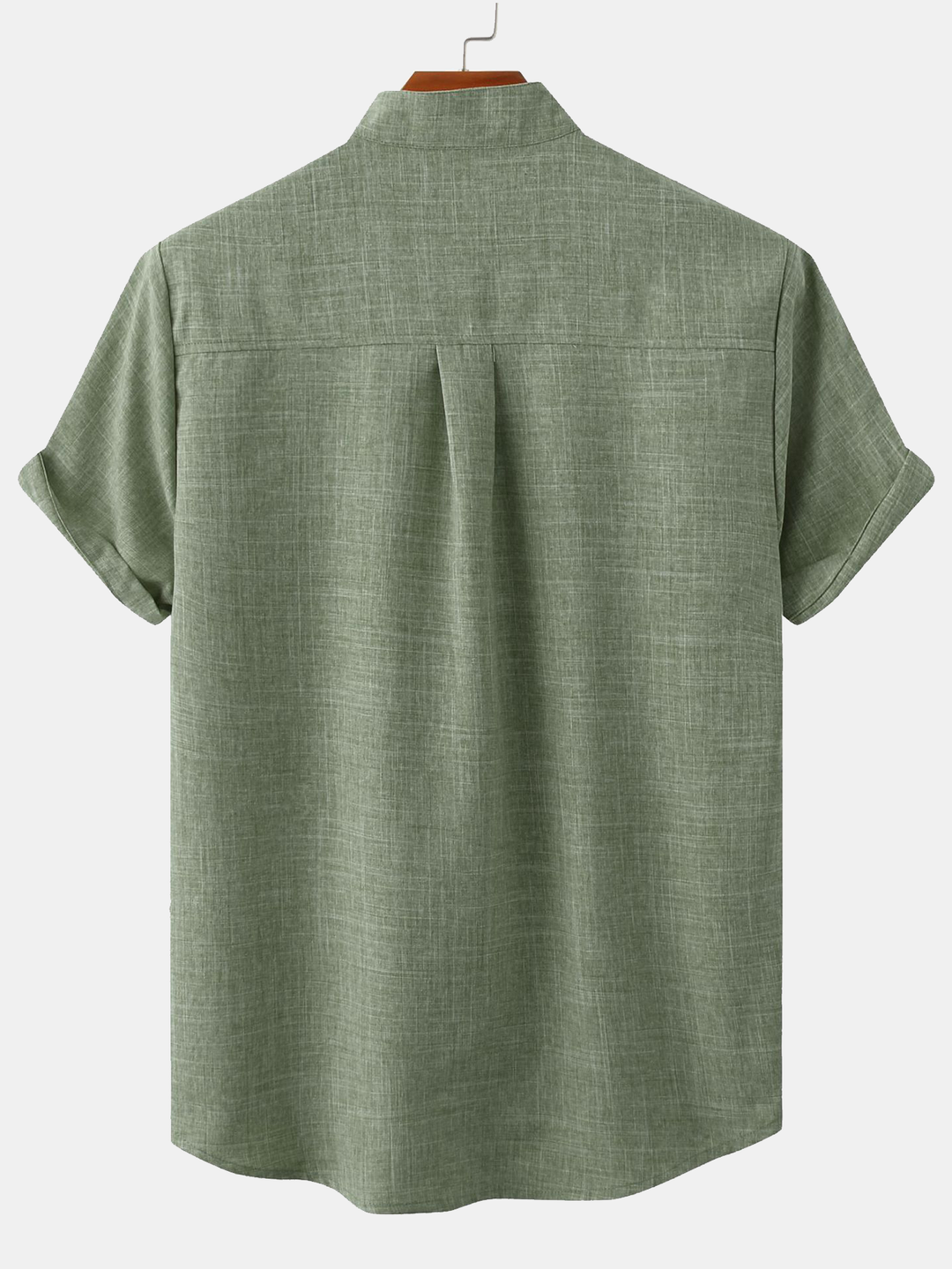 Man Stand Collar Shirt Whit Pocket