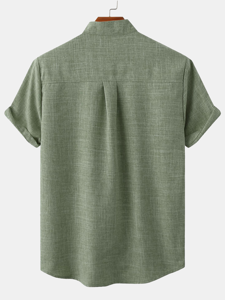 Man Stand Collar Shirt Whit Pocket