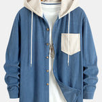 Long Sleeved Contrast Corduroy Hooded Shirt