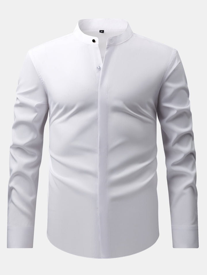 Non-Iron Hidden Placket Stand Collar Dress Shirt