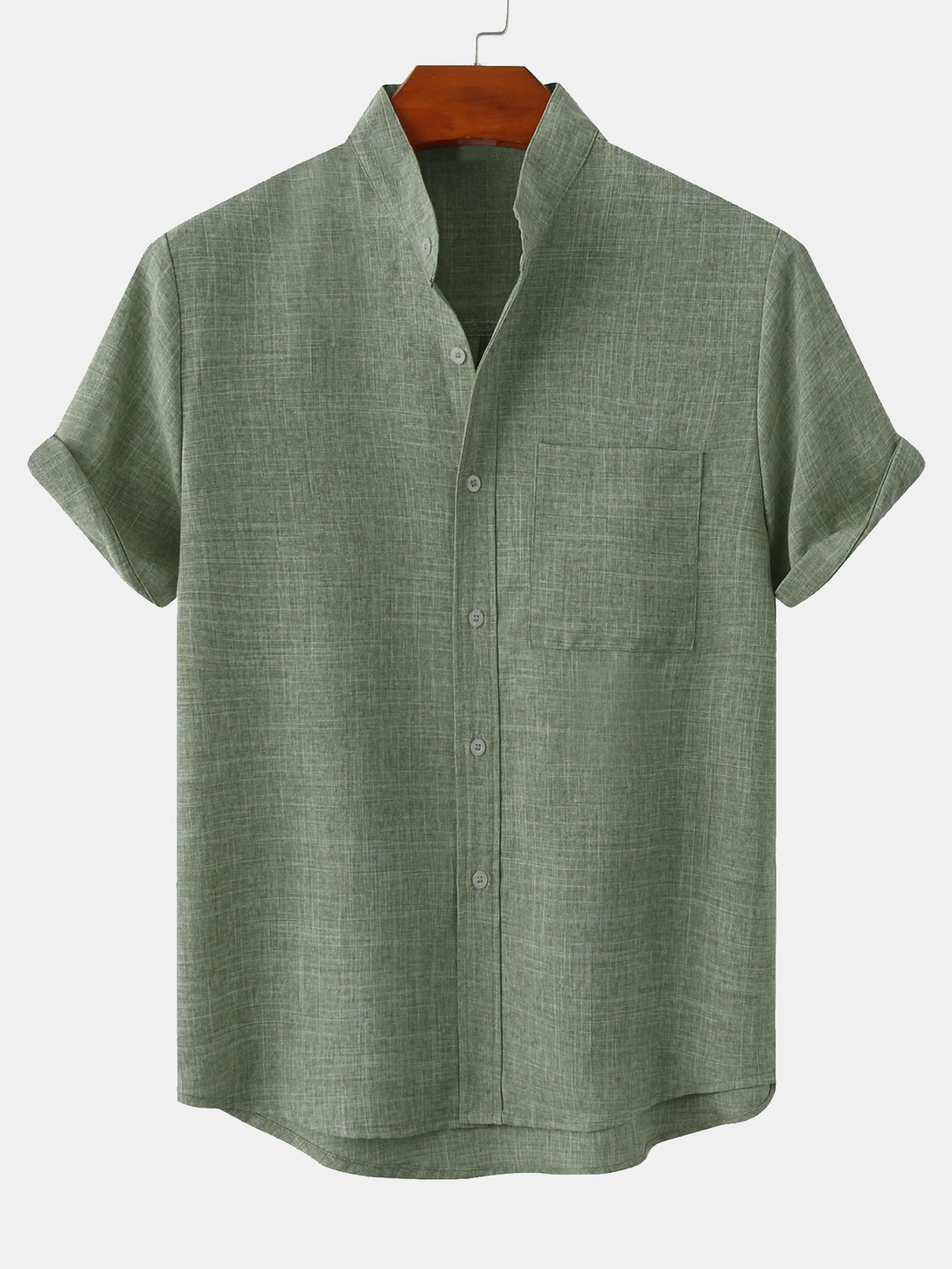 Man Stand Collar Shirt Whit Pocket