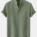 Man Stand Collar Shirt Whit Pocket