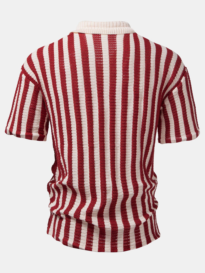 Drop Shoulder Stripe Crochet Shirt