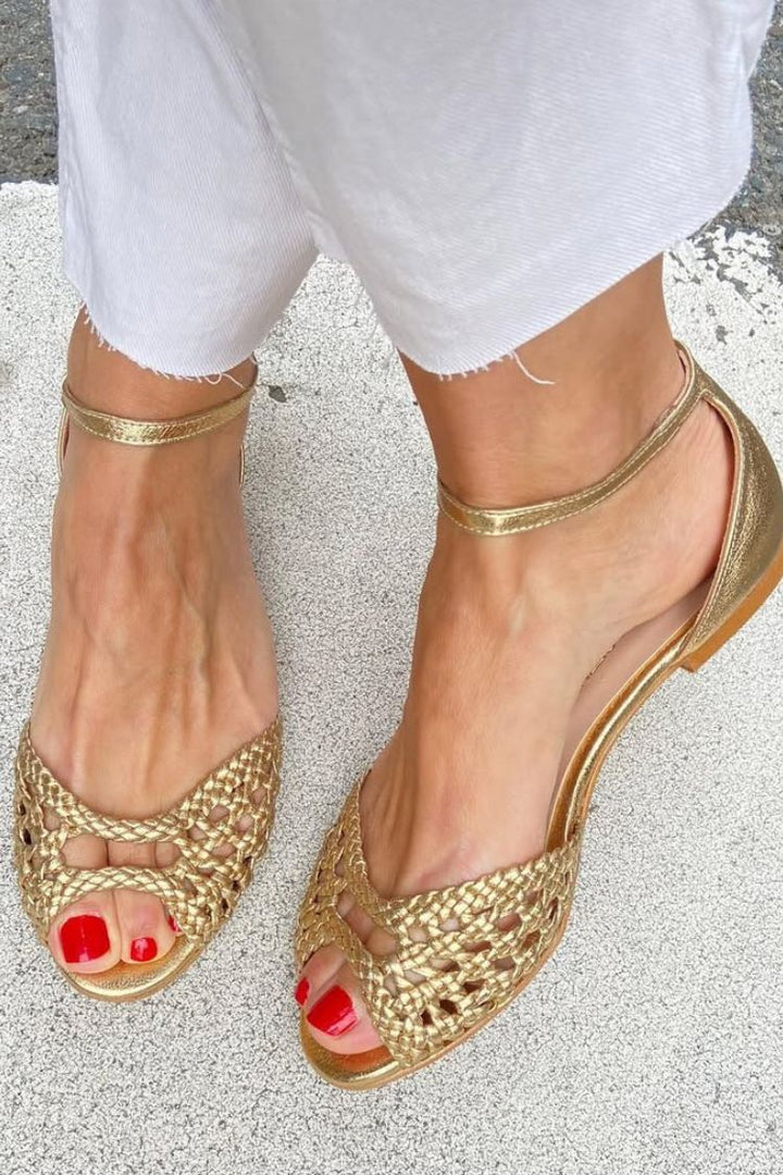 Isadora | Woven Golden Sandals