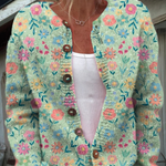 Floral Pattern Print Buttoned Cardigan