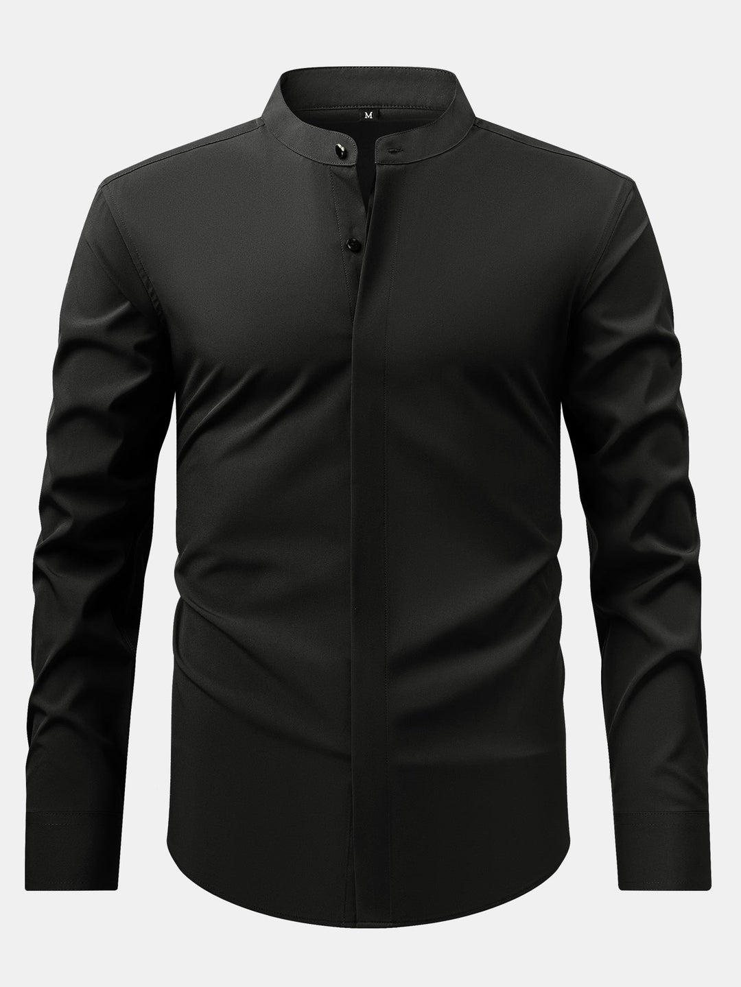 Non-Iron Hidden Placket Stand Collar Dress Shirt