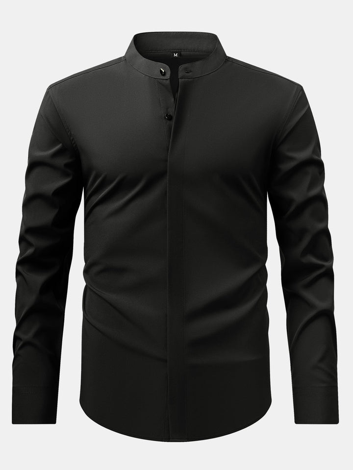 Non-Iron Hidden Placket Stand Collar Dress Shirt