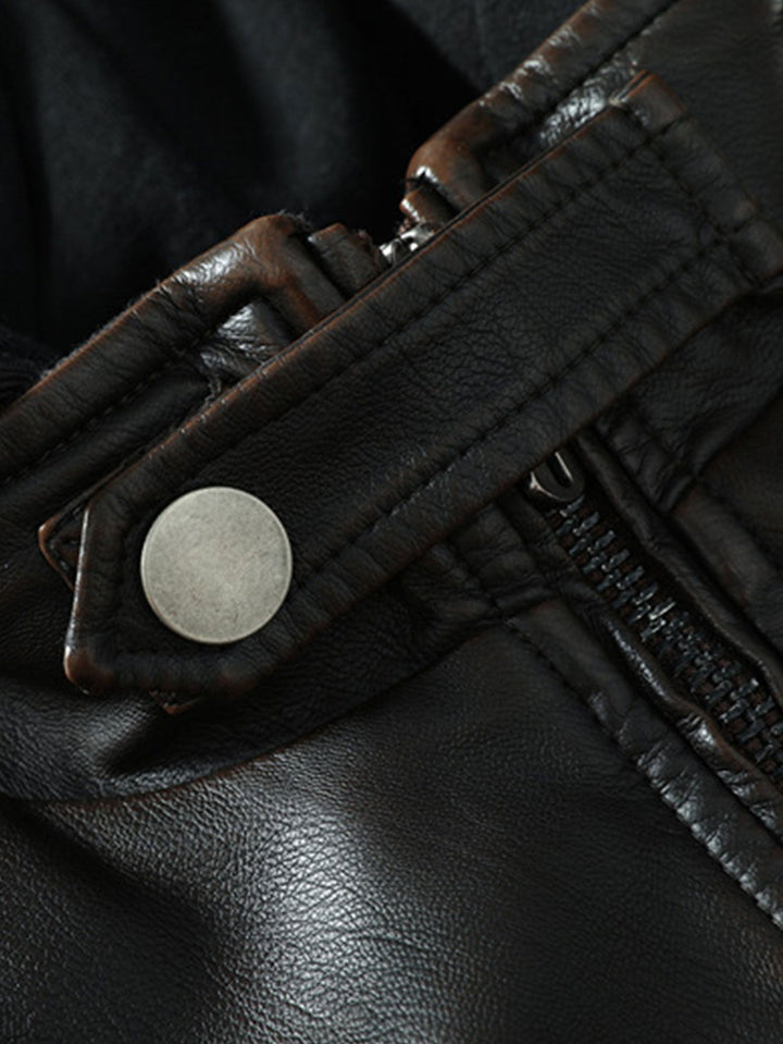 2 In 1 PU Leather Jacket With Detachable Hood