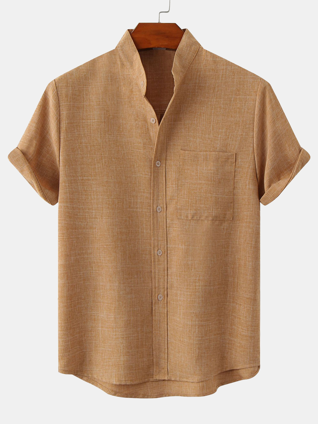 Man Stand Collar Shirt Whit Pocket