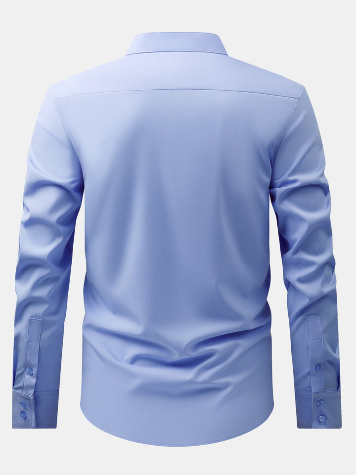 Non-Iron Hidden Placket Stand Collar Dress Shirt