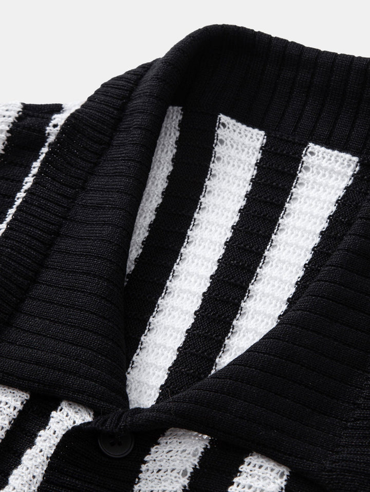 Drop Shoulder Stripe Crochet Shirt