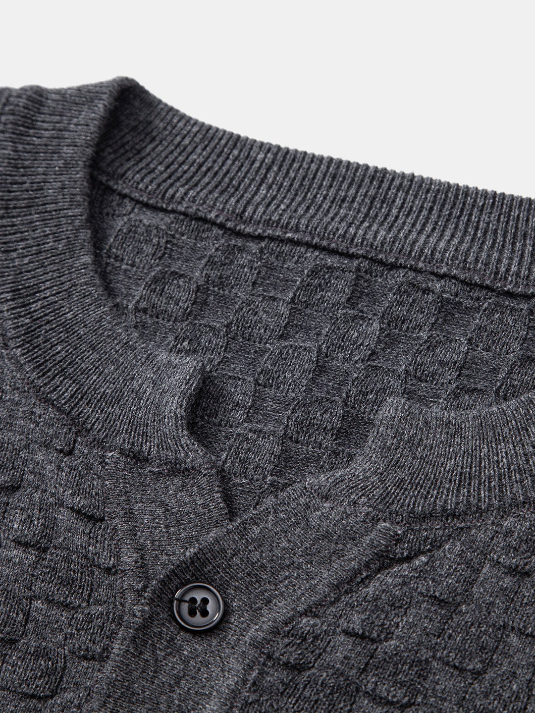 Checkerboard Henley Collar Sweater Knitted T-Shirt
