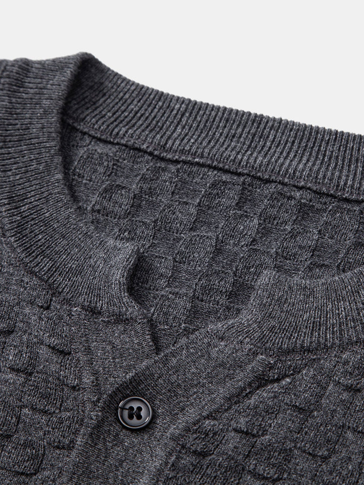 Checkerboard Henley Collar Sweater Knitted T-Shirt