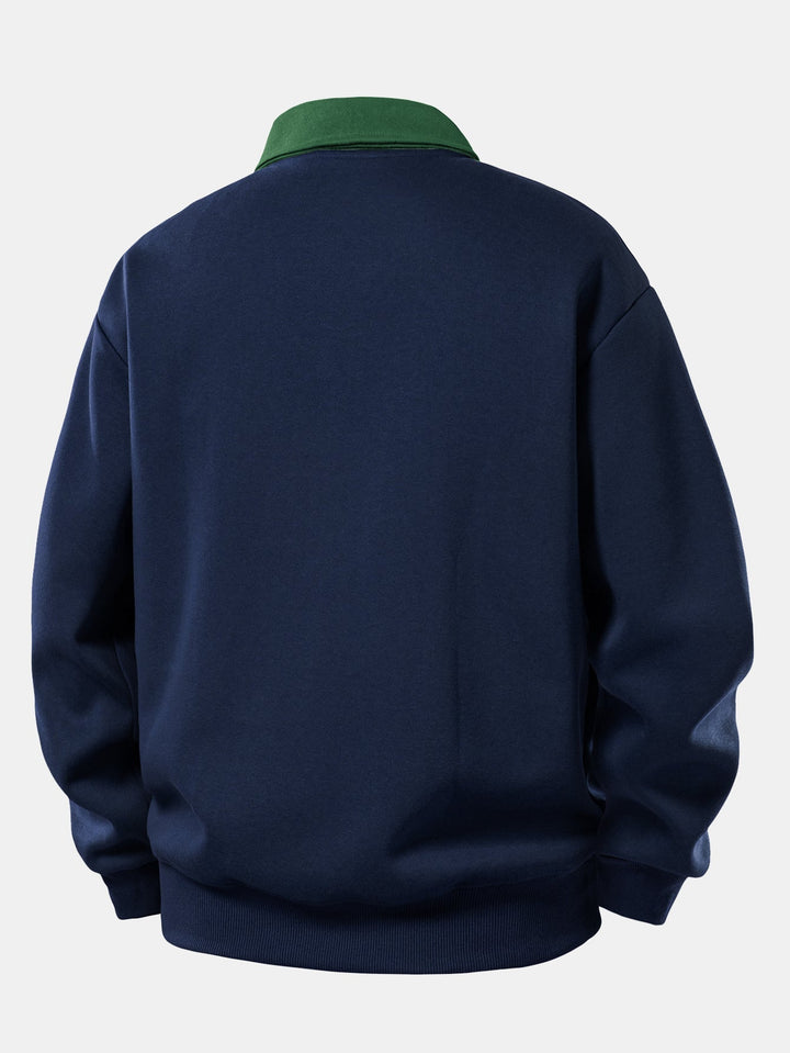 Relax Fit Vintage Car Print Contrast Polo Sweatshirt