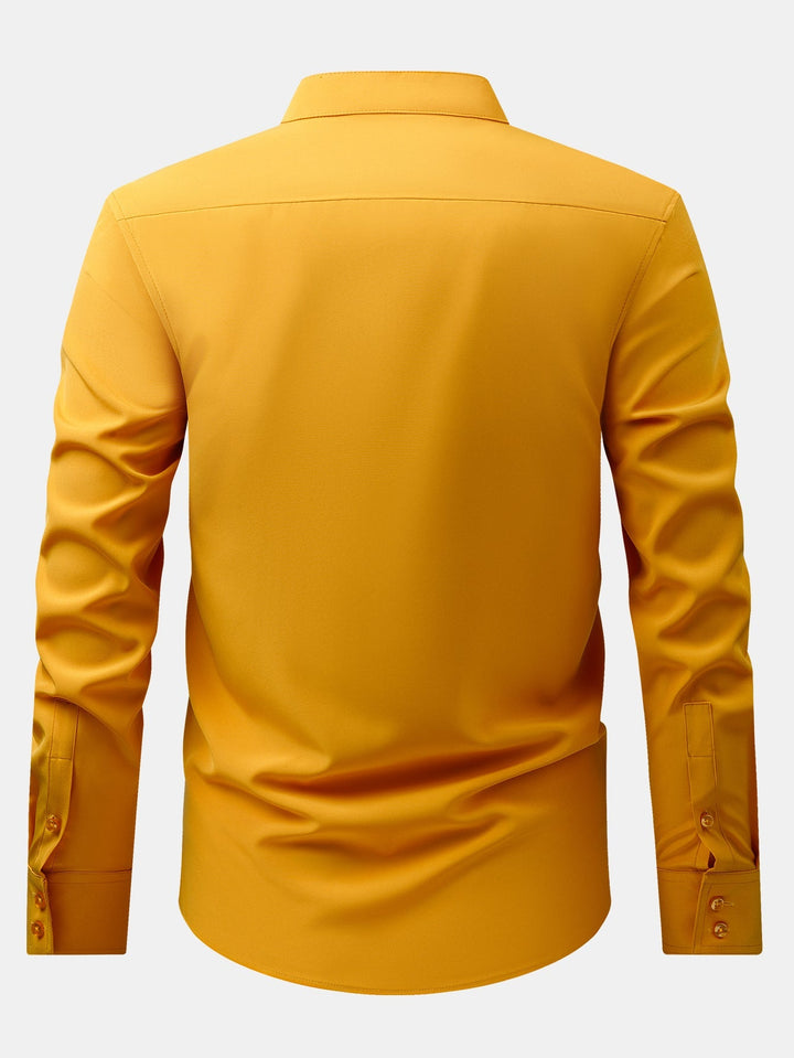 Non-Iron Hidden Placket Stand Collar Dress Shirt