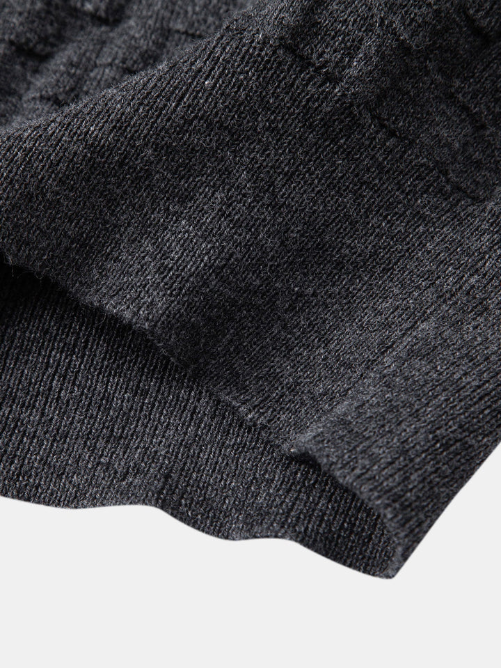 Checkerboard Henley Collar Sweater Knitted T-Shirt