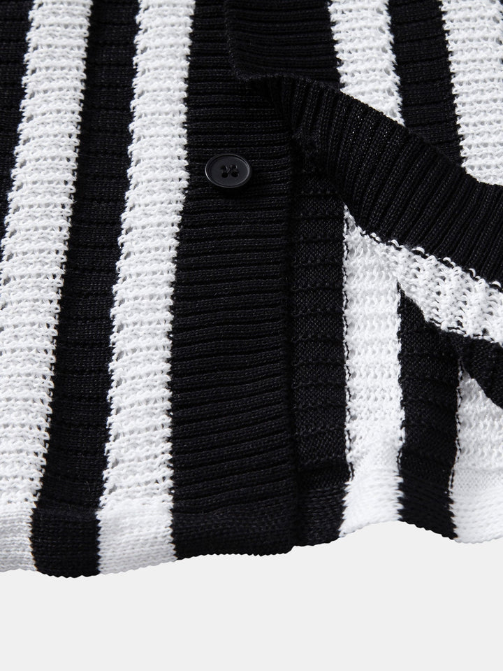 Drop Shoulder Stripe Crochet Shirt
