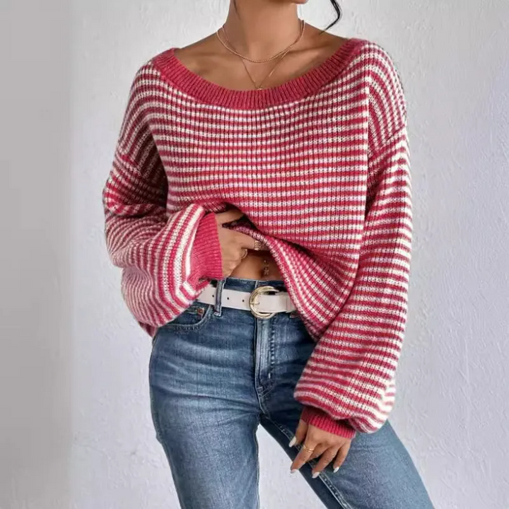 Women's Striped Off-Shoulder Knit Sweater