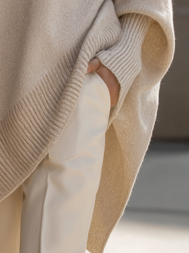 Women's Asymmetrical Knit Batwing Sweater Poncho