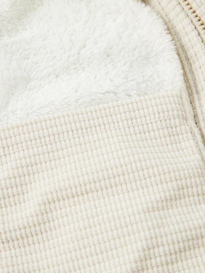 Teddy Lined Corduroy Hooded Puffer Coat