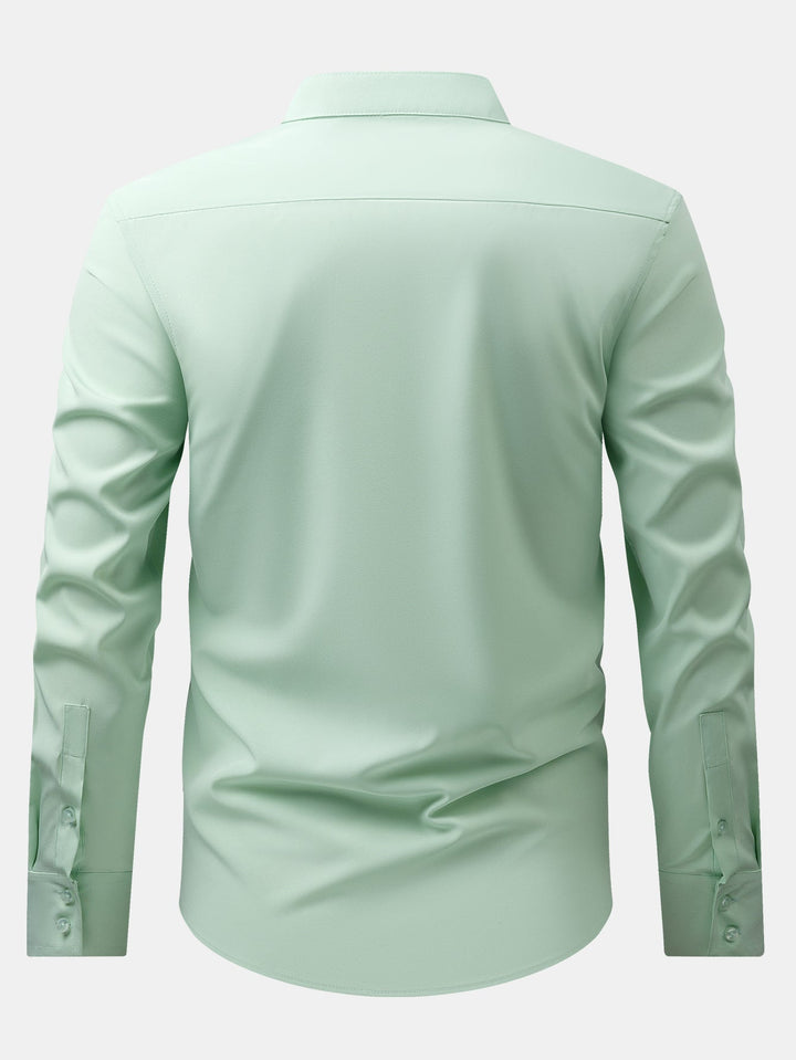 Non-Iron Hidden Placket Stand Collar Dress Shirt