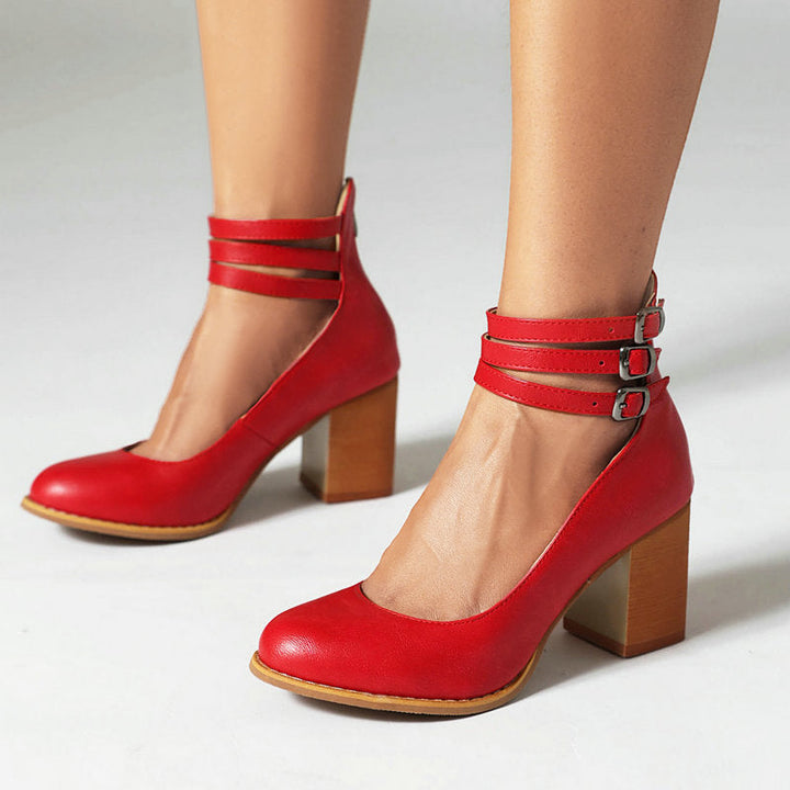 Caa™ | Smooth sandals with ankle strap and thick heel