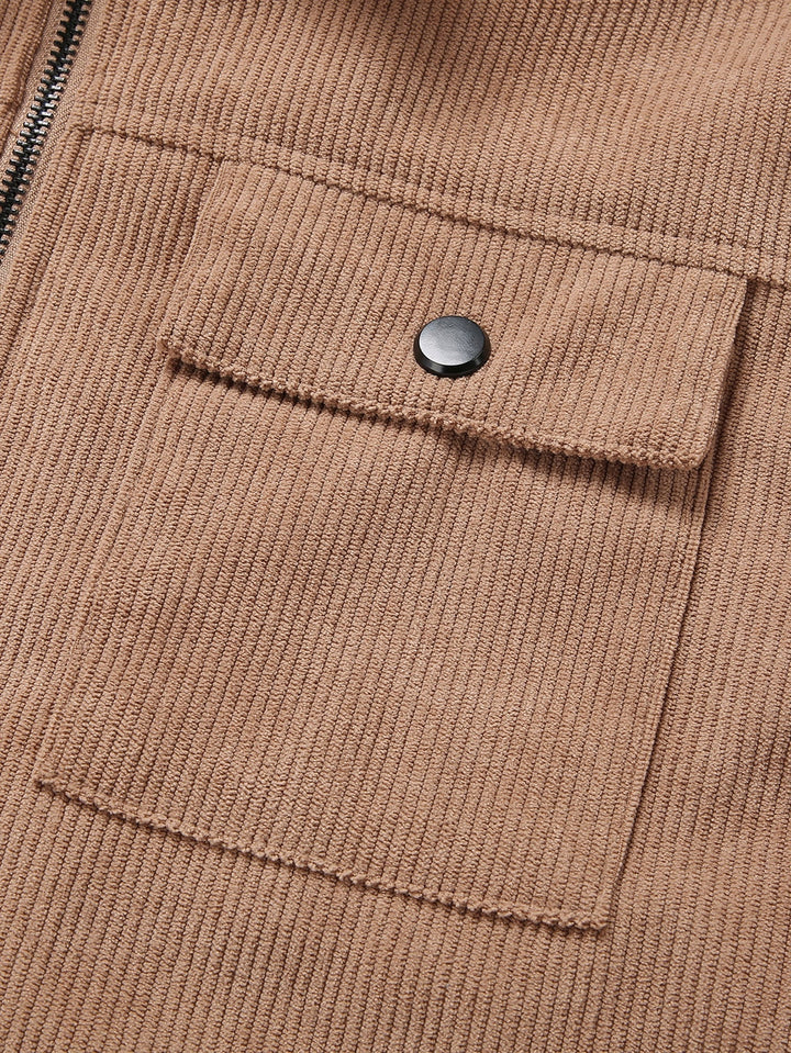 Teddy Lined Zip Up Corduroy Jacket With Pockets
