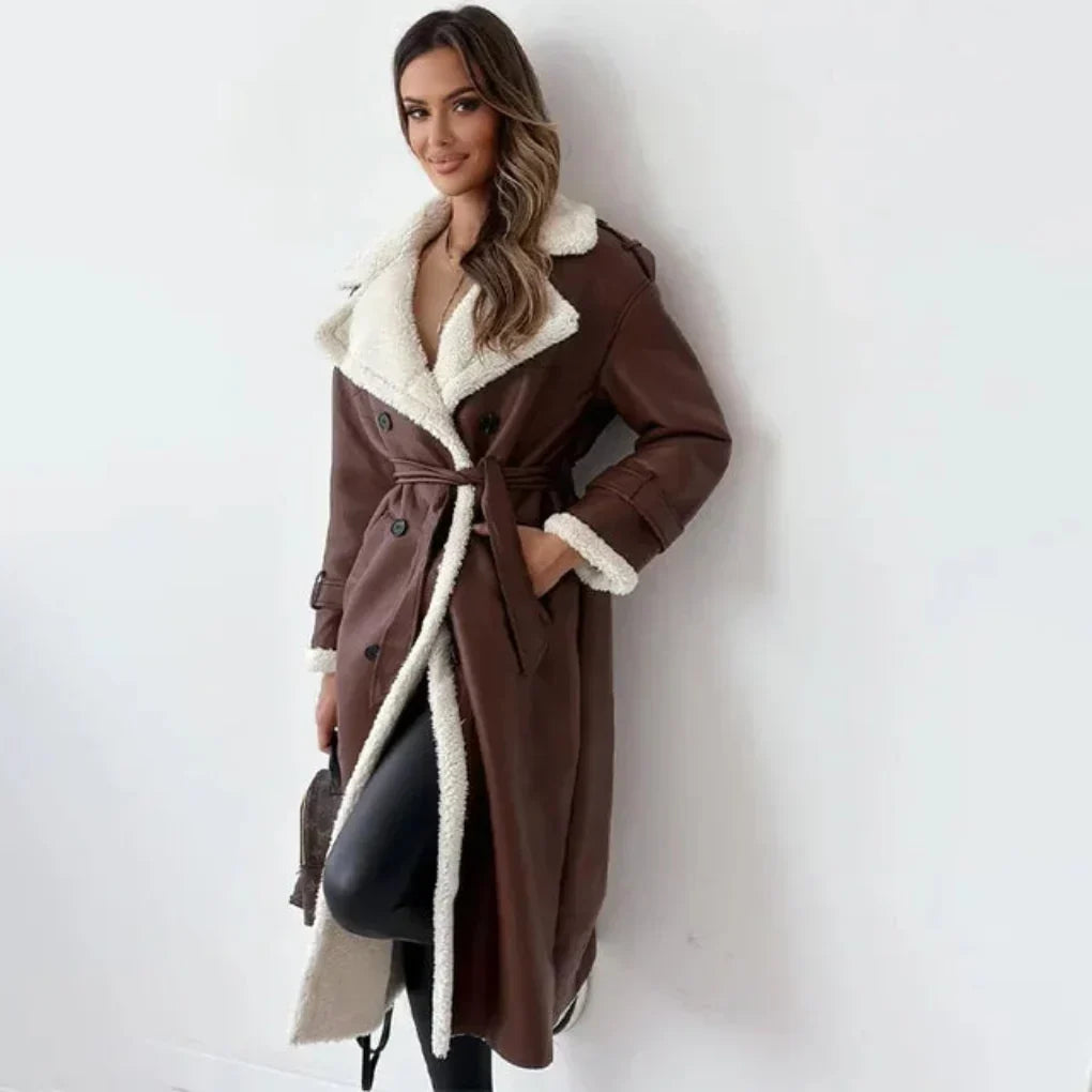 Women's Sherpa Lined Double-Breasted Trench Coat