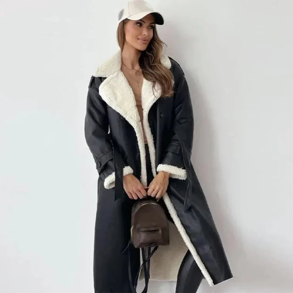 Women's Sherpa Lined Double-Breasted Trench Coat