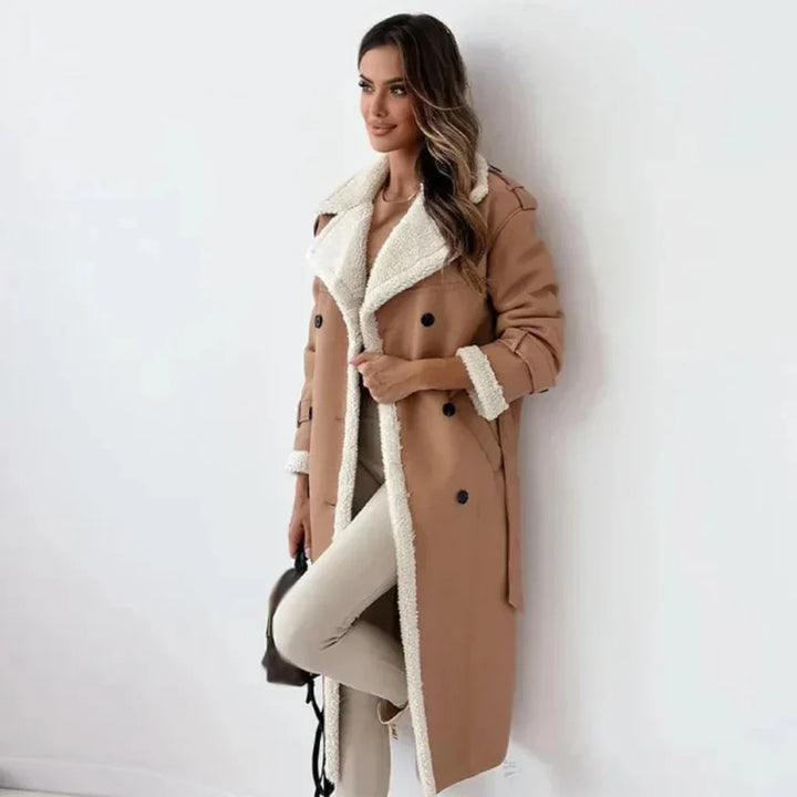 Women's Sherpa Lined Double-Breasted Trench Coat